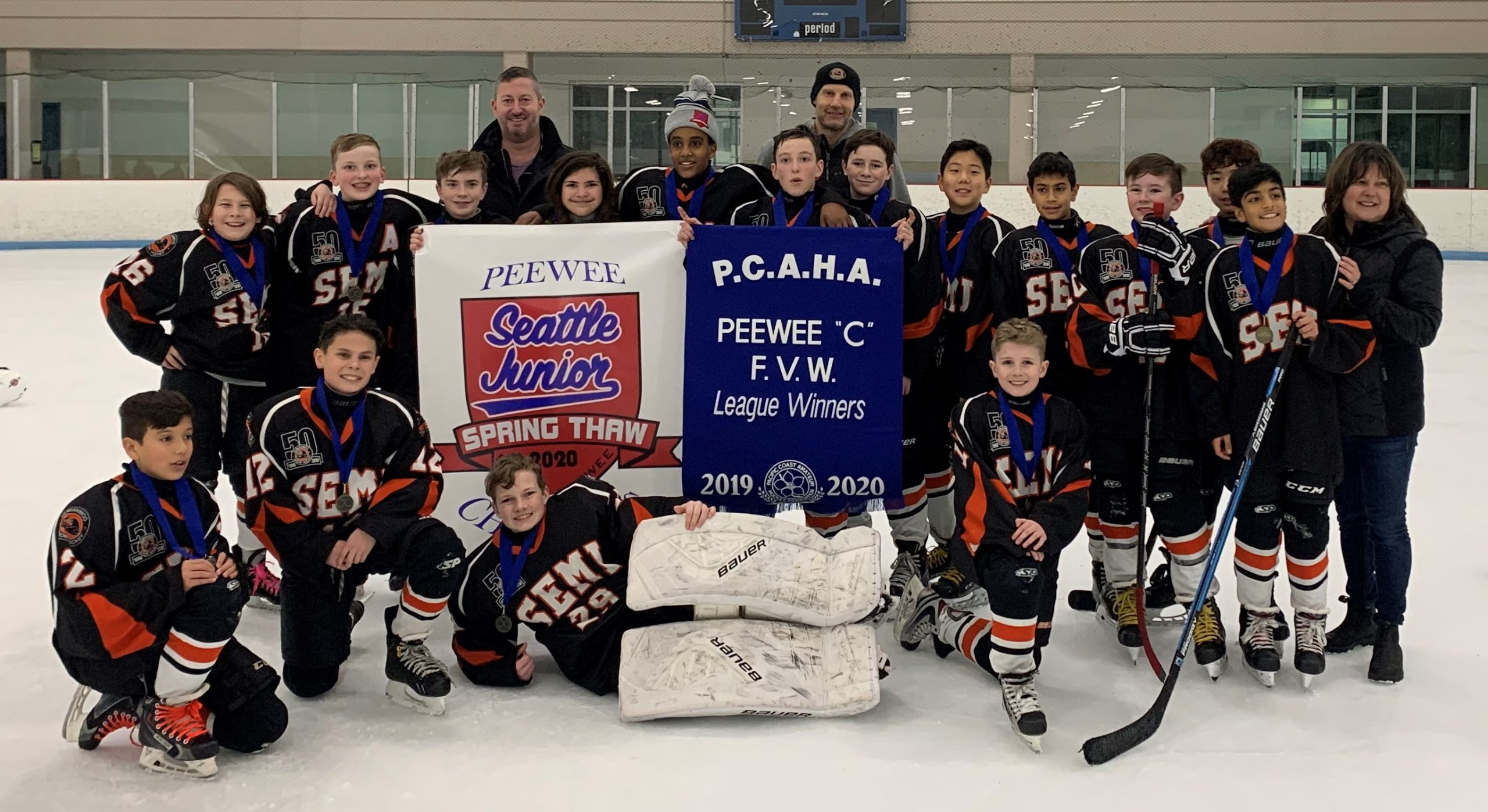 February 17, 2020 ~ PeeWee C2 won gold at the Seattle Spring Thaw tournament. Awesome work team!